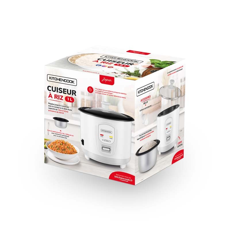 Cuiseur à Riz Kitchencook Japan 1.8L - 700W, Panier Vapeur, Maintien Au Chaud Automatique - Design Bois Et Noir