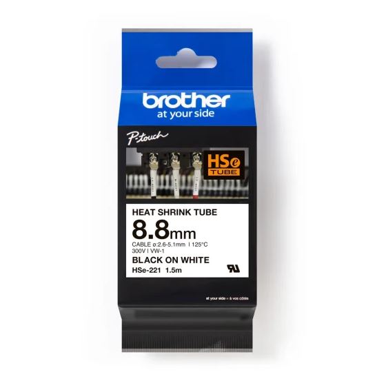 Consommables informatique ruban continu thermorétractable BROTHER HSe-221 Noir sur blanc 8.8mm infinytech Réunion 01
