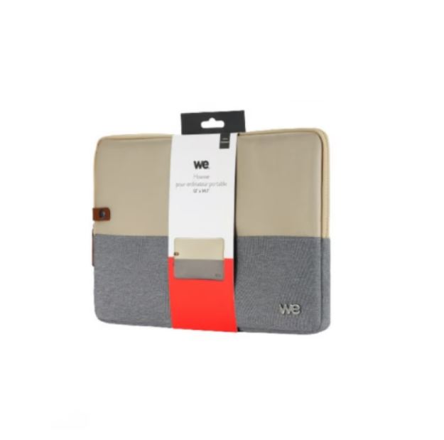 Housse PC Portable 15.6 Pouces - Protection Antichoc Bicolore Beige/gris - Avec Attache Antivol - 40x28x2 Cm