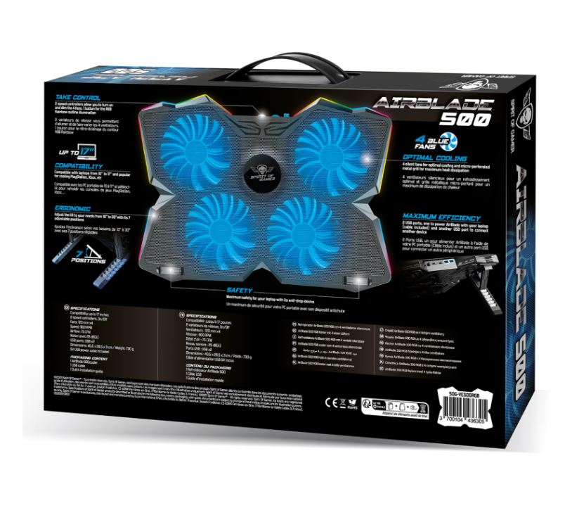 Matériels informatique support ventilé SPIRIT OF GAMER AirBlade 500 RGB infinytech Réunion 04
