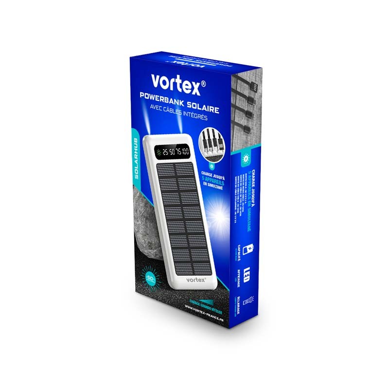 Accessoires téléphonie Powerbank solaire VORTEX Solarhub 10000mAh Blanche infinytech Réunion 03