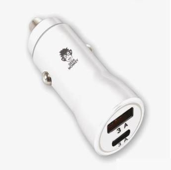 Accessoires auto chargeur allume-cigare GEEK MONKEY USB-A et USB-C Charge Rapide Blanc infinytech Réunion 01