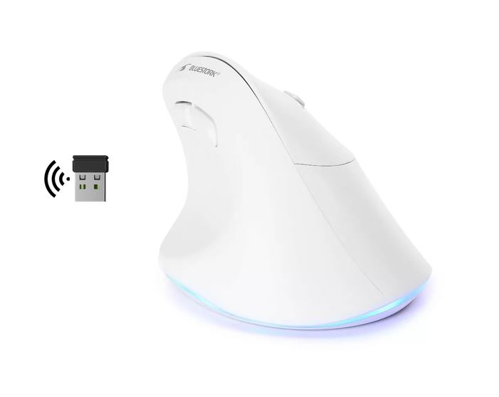 Souris ergo verticale BLUESTORK Ergo Lumi Sans Fil Droitier Blanche