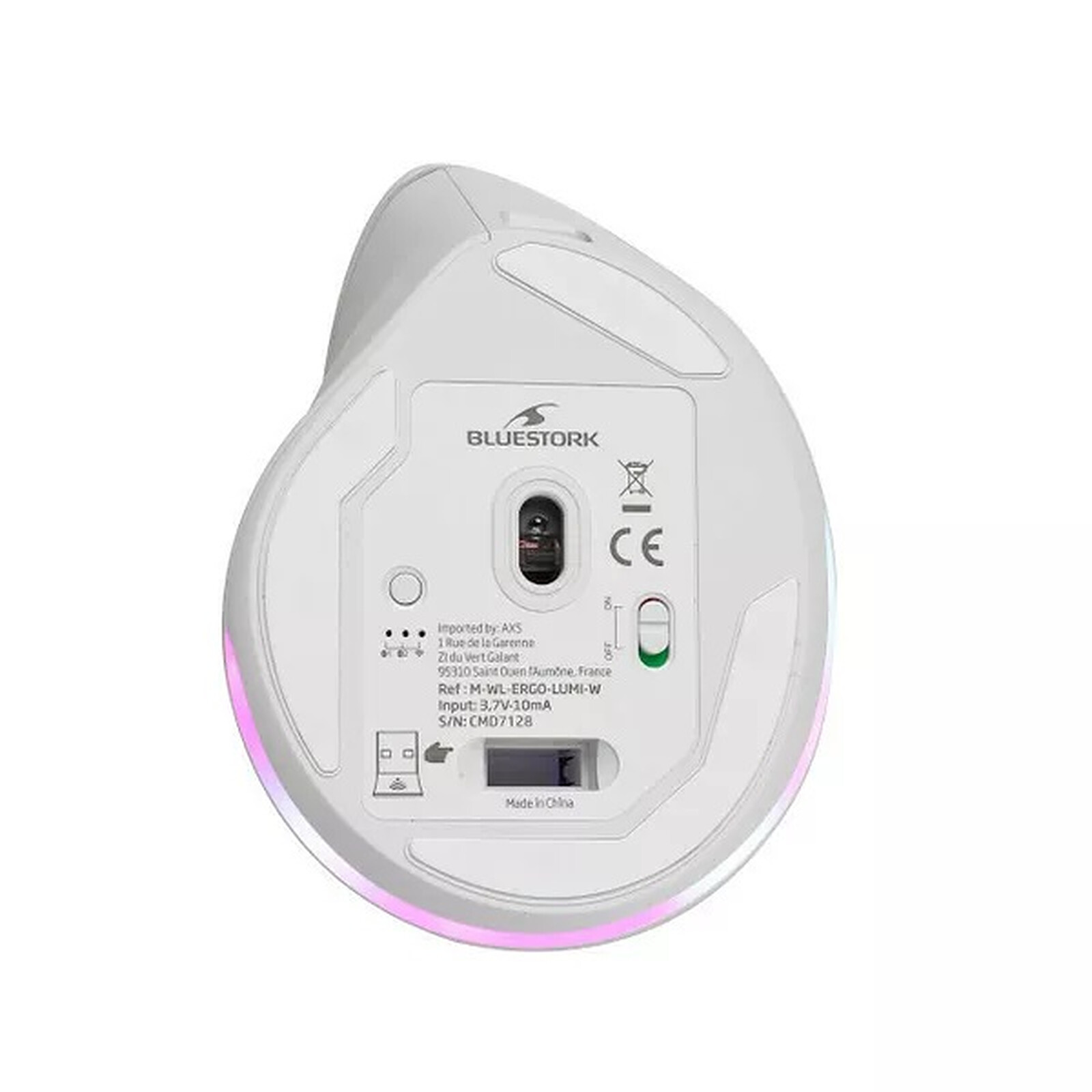Matériels informatique souris ergo verticale BLUESTORK Ergo Lumi Sans Fil Droitier Blanche infinytech Réunion 05