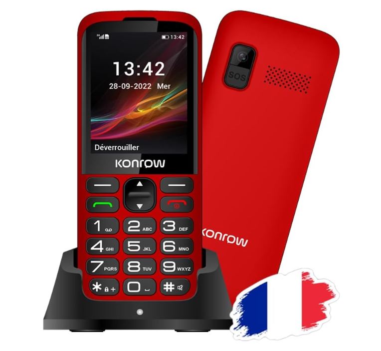 Téléphonie mobile GSM KONROW Senior 280 Rouge infinytech Réunion 10
