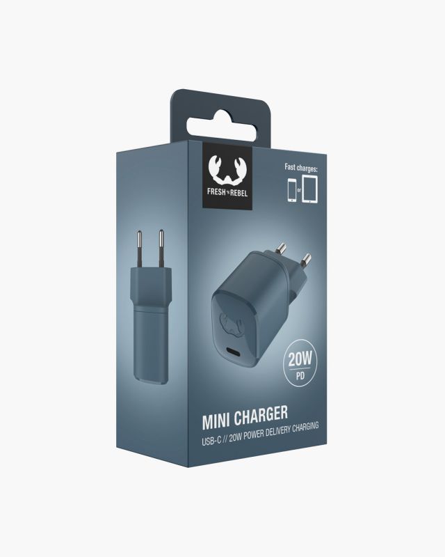Accessoires téléphonie mini chargeur secteur USB-C FRESH N REBEL 20W PD Bleu infinytech Réunion 04