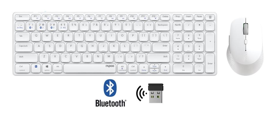 Pack clavier souris RAPOO 9700M Sans Fil et Bluetooth Blanc infinytech Réunion 01