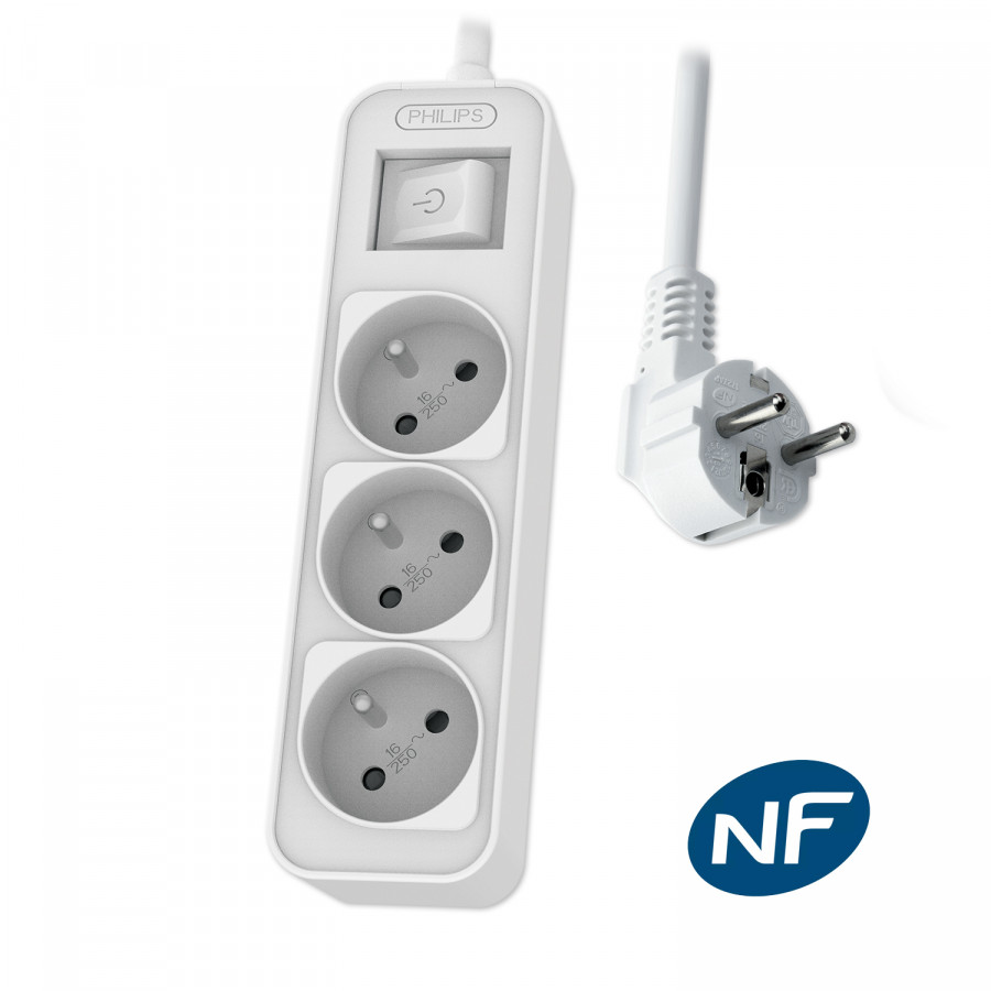 Matériels informatique rallonge multiprises PHILIPS 3 prises 1.5m Blanc infinytech Réunion 01