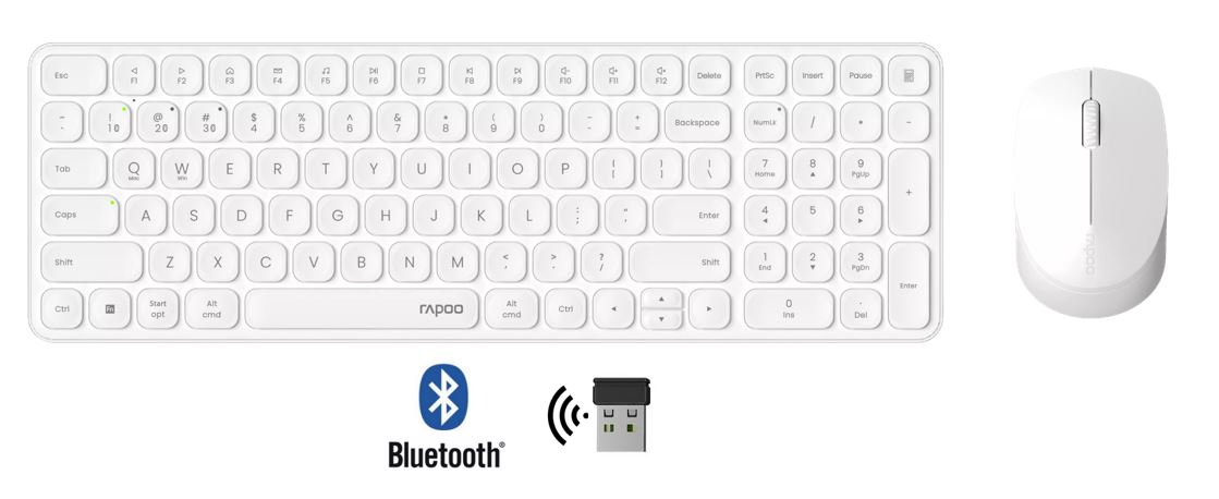 Matériels informatique pack clavier souris RAPOO 9310M Sans Fil et Bluetooth Blanc infinytech Réunion 01