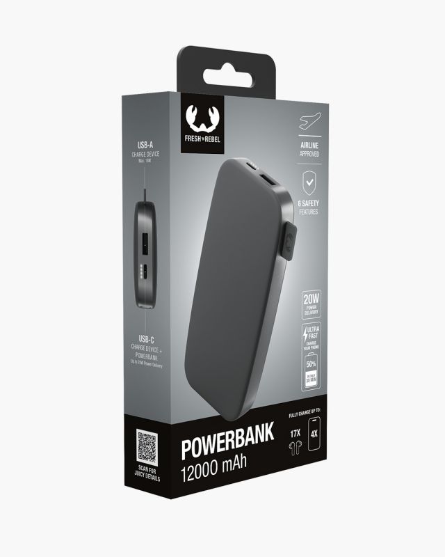Accessoires téléphonie powerbank FRESH n REBEL 12000mAh Gris Foncé infinytech Réunion 04