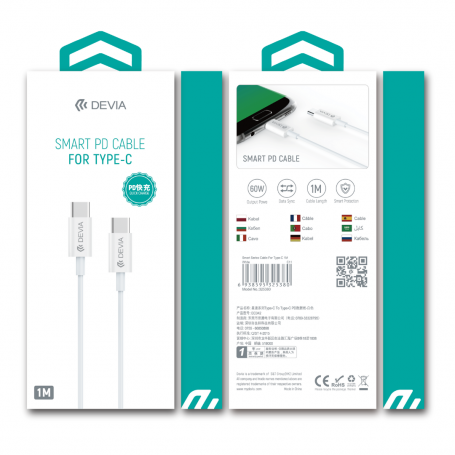 Accessoires téléphonie câble DEVIA Smart Series USB-C PD 20V 3A 60W 1m Blanc infinytech Réunion 02