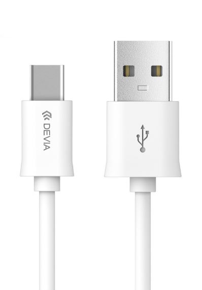 Accessoires téléphonie câble DEVIA USB 2.0 Mâle vers USB-C 2A 2m Blanc infinytech Réunion 01