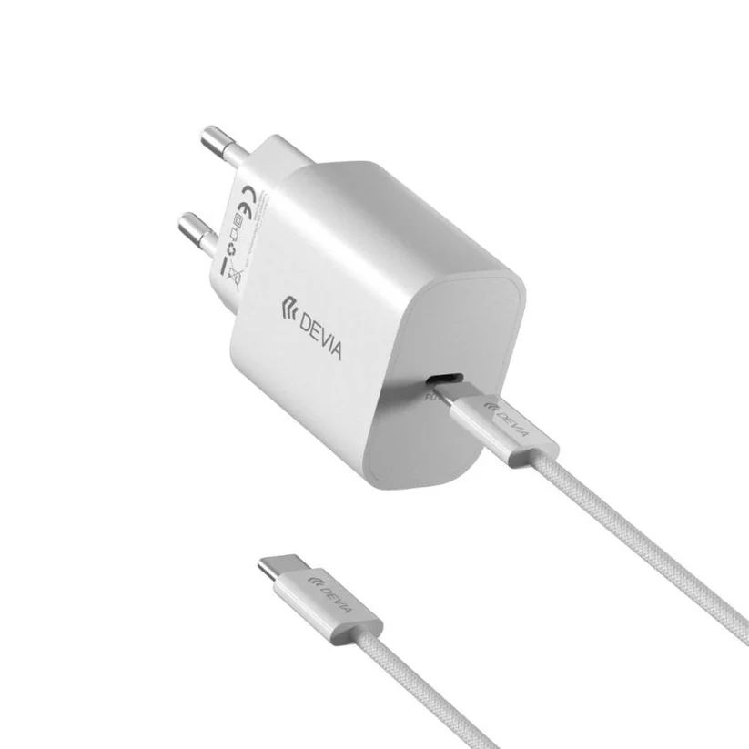Accessoires téléphonie chargeur DEVIA USB-C Charge Rapide 30W avec câble Blanc infinytech Réunion 01