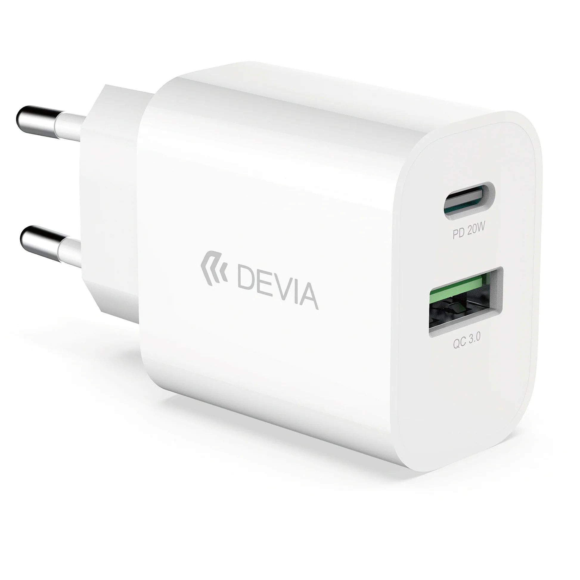Accessoires téléphonie chargeur DEVIA USB et USB-C PD 20W QC 3.0 Blanc infinytech Réunion 01
