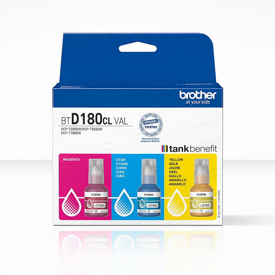 Consommables informatique bouteille dencre BROTHER BTD180CLVAL 3 couleurs infinytech Réunion 01