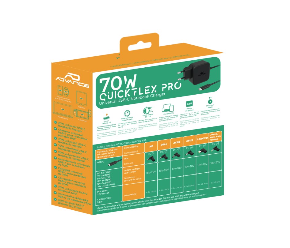 Matériels informatique chargeur universel ADVANCE QuickFlex Pro 70W infinytech Réunion 03