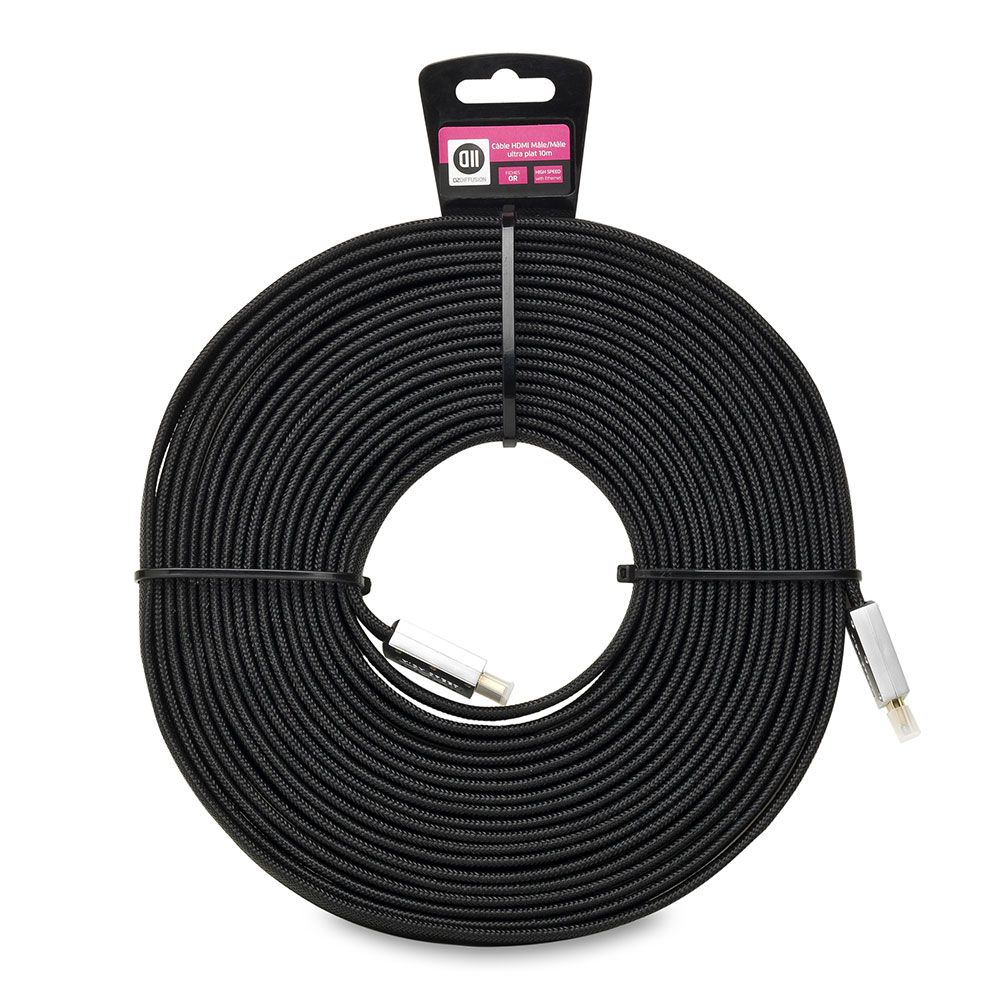 Matériels informatique Câble HDMI D2 DIFFUSION noir ultra plat 10m Accroche cavalier infinytech Réunion 01