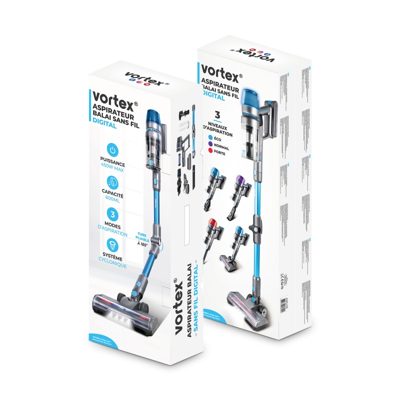 Petit électroménager aspirateur balai sans fil VORTEX 45P Digital infinytech Réunion 04