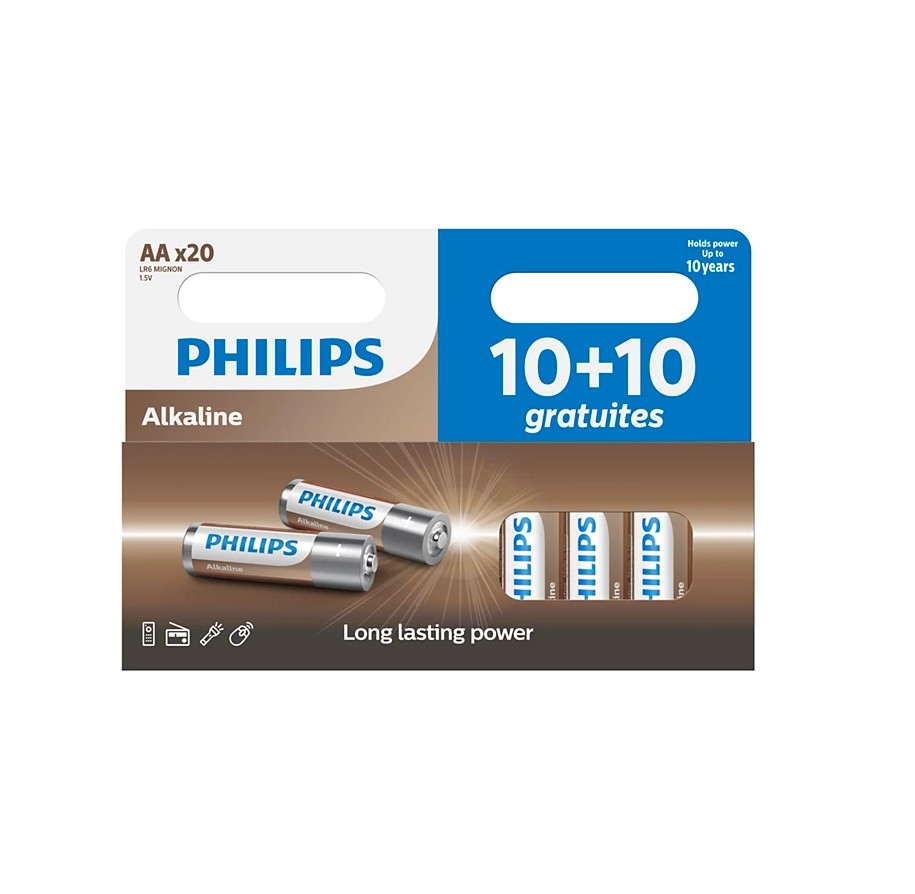 Blister de 20 piles PHILIPS LR6A20BP LR6 AA infinytech Réunion 01