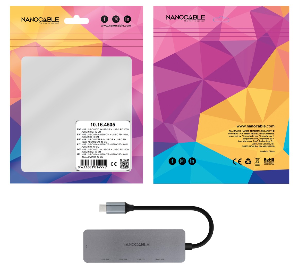 Matériels informatique Hub USB-C NANOCABLE 4 ports USB-C 1 port PD 100W infinytech Réunion 02