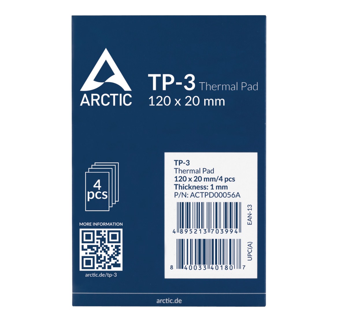 Matériels informatique Pad Thermique Arctic TP-3 120x20x1mm Bleu Lot de 4 infinytech Réunion 02
