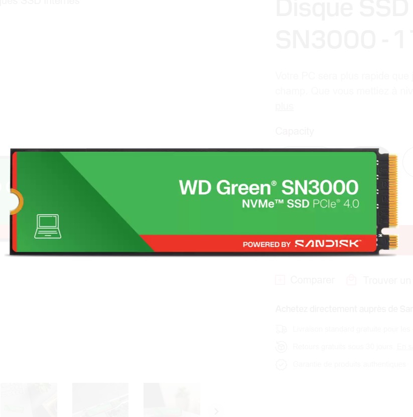 Matériels informatique SSD M.2 NVMe 2280 WESTERN DIGITAL SN3000 1To infinytech Réunion 20