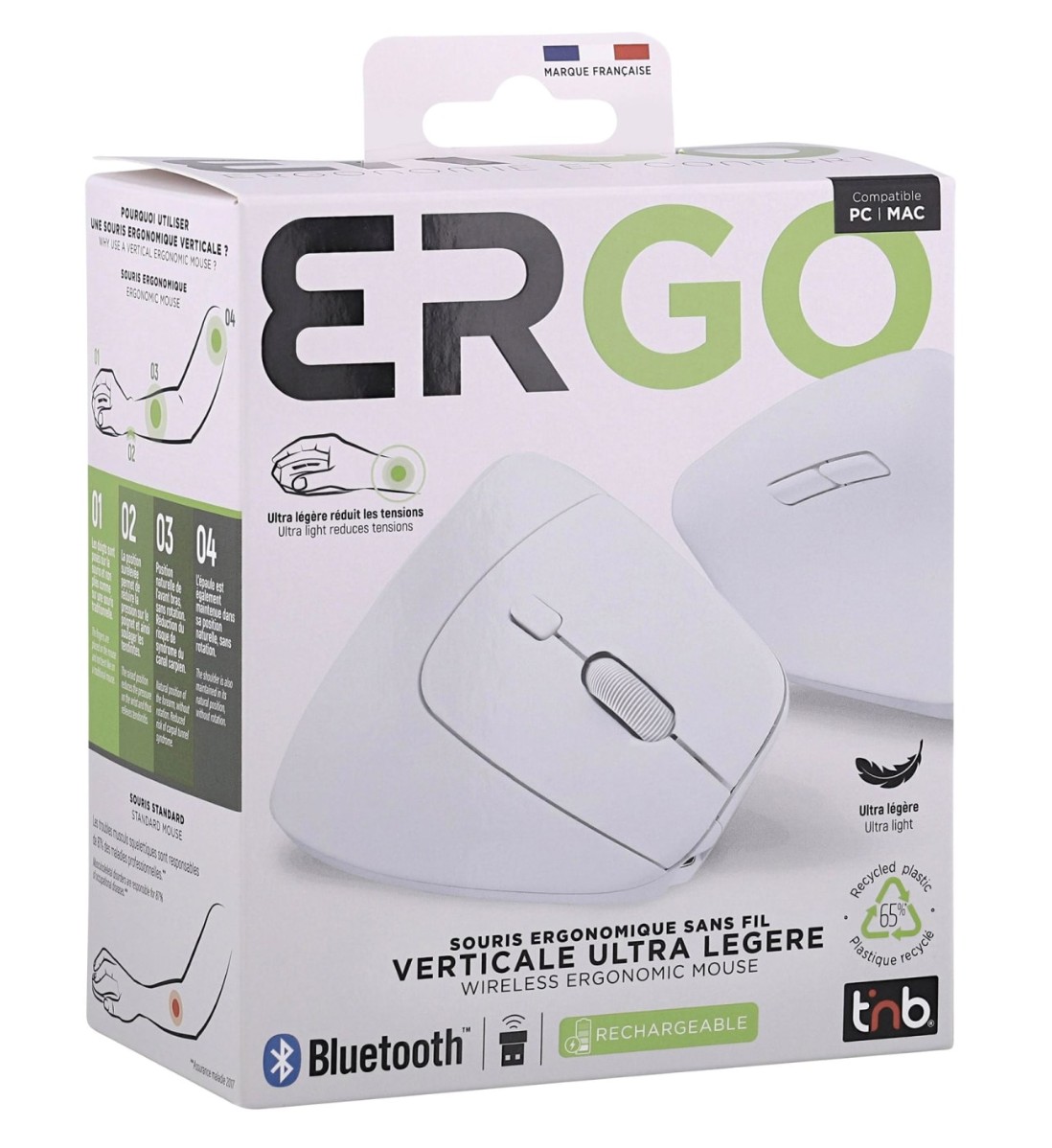 Matériels informatique souris ergonomique TNB MWERGOVLIGHT Droitier Sans Fil Blanche infinytech Réunion 05