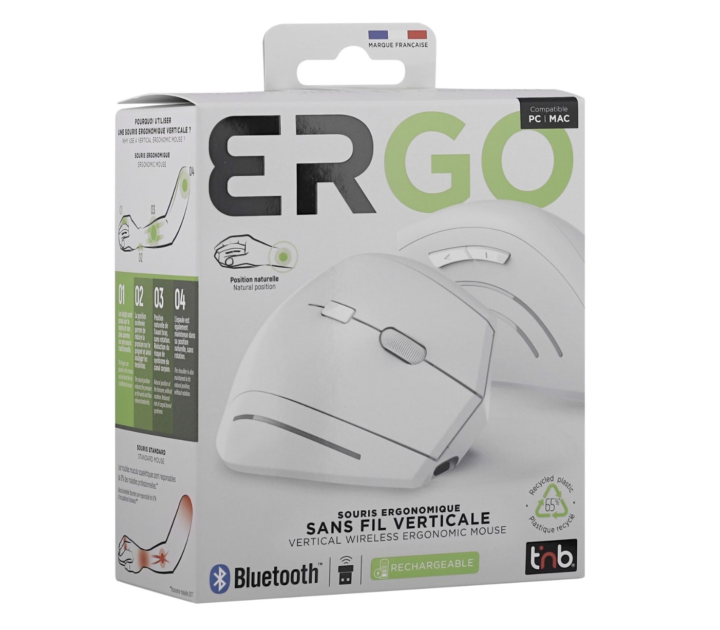 Matériels informatique souris ergonomique TNB MWERGOVBTRWH Droitier Sans Fil Blanche infinytech Réunion 03