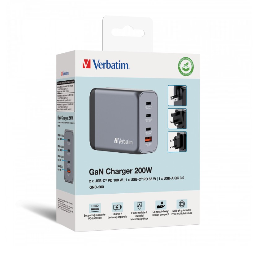 Matériels informatique VERBATIM 32204 Chargeur GaN 200W 4 Ports USB infinytech Réunion 04