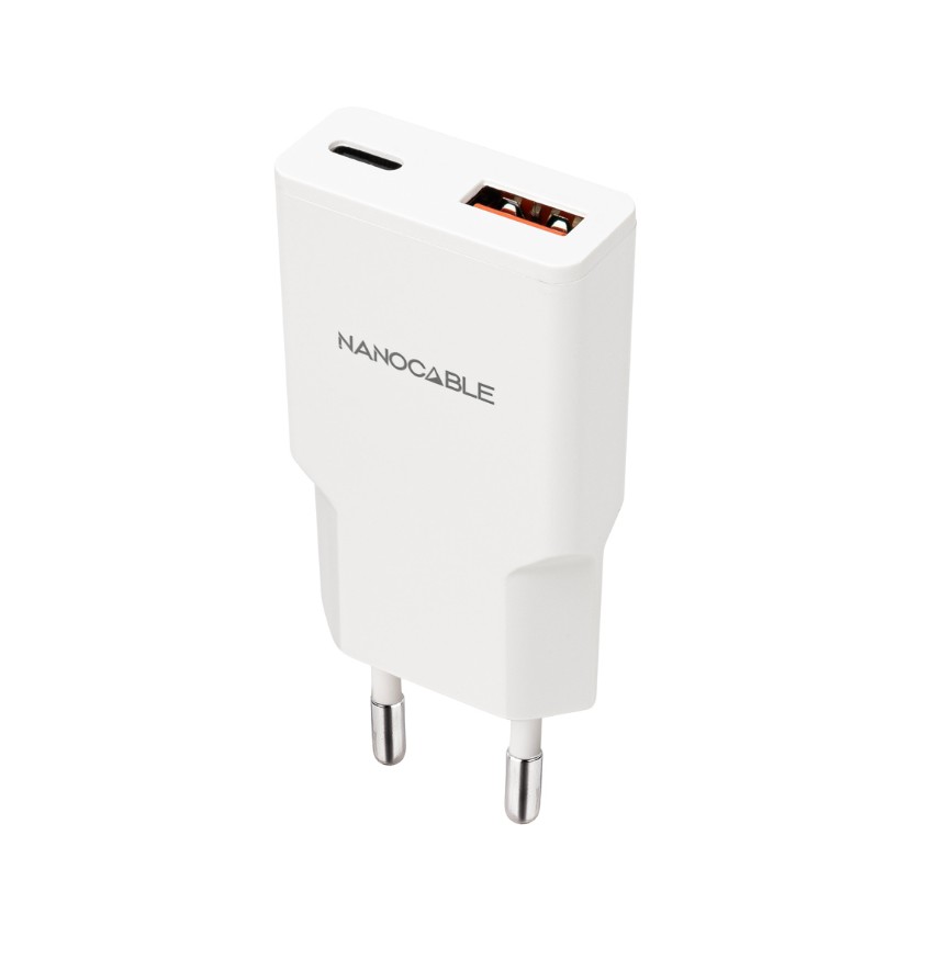 Chargeur NANOCABLE USB-C PD 20W USB-A QC 20W Blanc infinytech Réunion 01