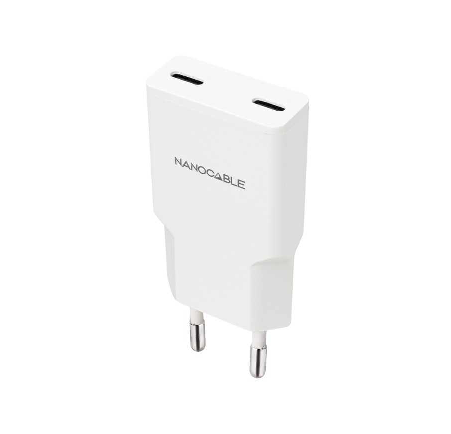 Chargeur NANOCABLE 2 ports USB-C PD 20W Blanc infinytech Réunion 01