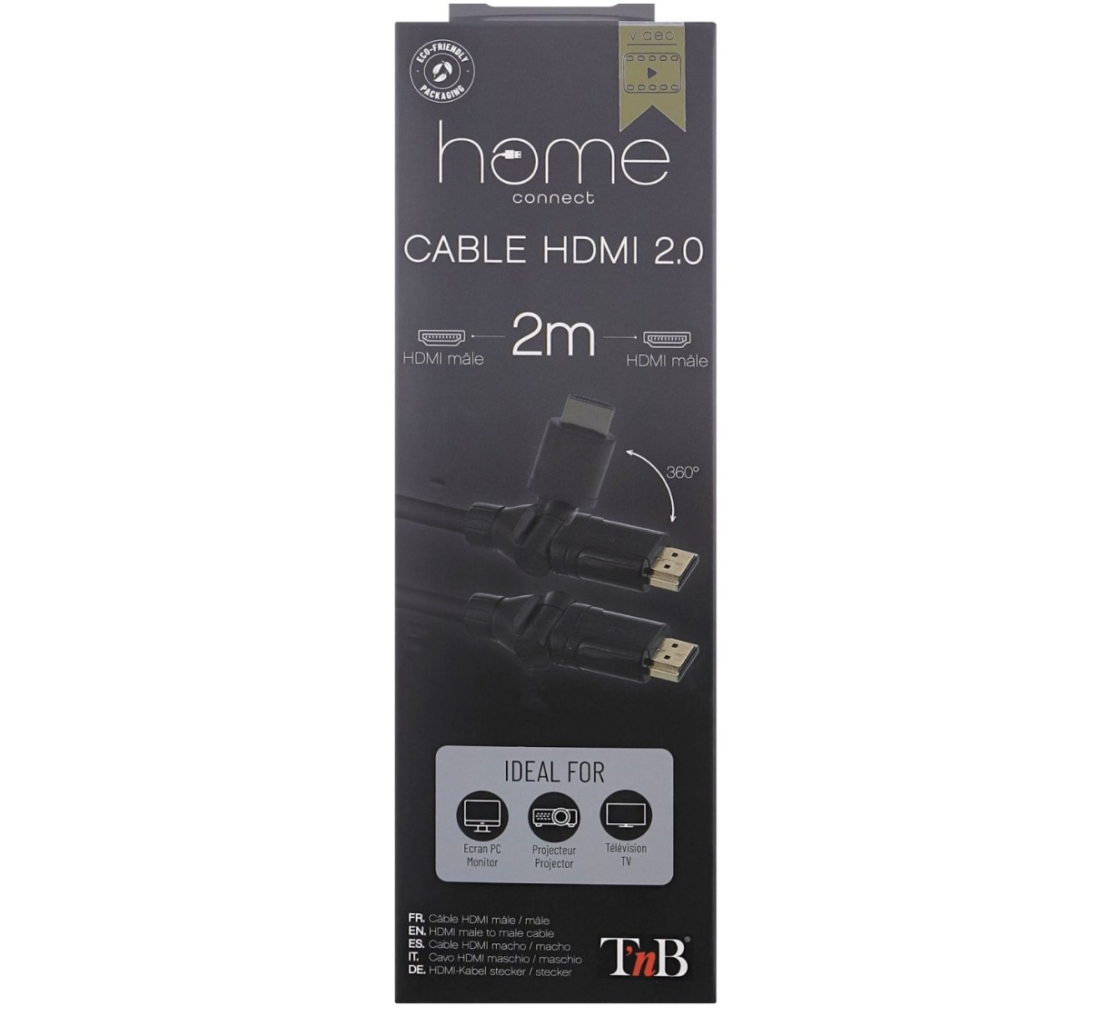 TNB HDMI3602 HDMI Mâle Mâle 360 degrés 2m Noir infinytech Réunion 02