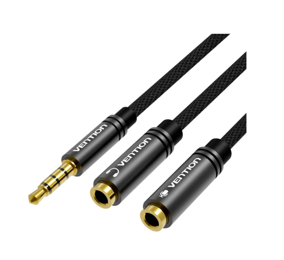 VENTION Câble Jack 3.5mm Mâle vers 2 x Jack 3.5mm Femelle 30cm Noir infinytech Réunion 01