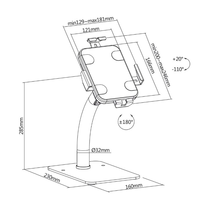 Support tablette universel sur pied Maclean MC-468 avec antivol Blanc Infinytech