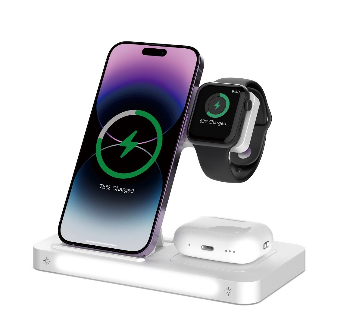 Devia wireless charger 3in1 Smart 15W white with lamp infinytech Réunion 01