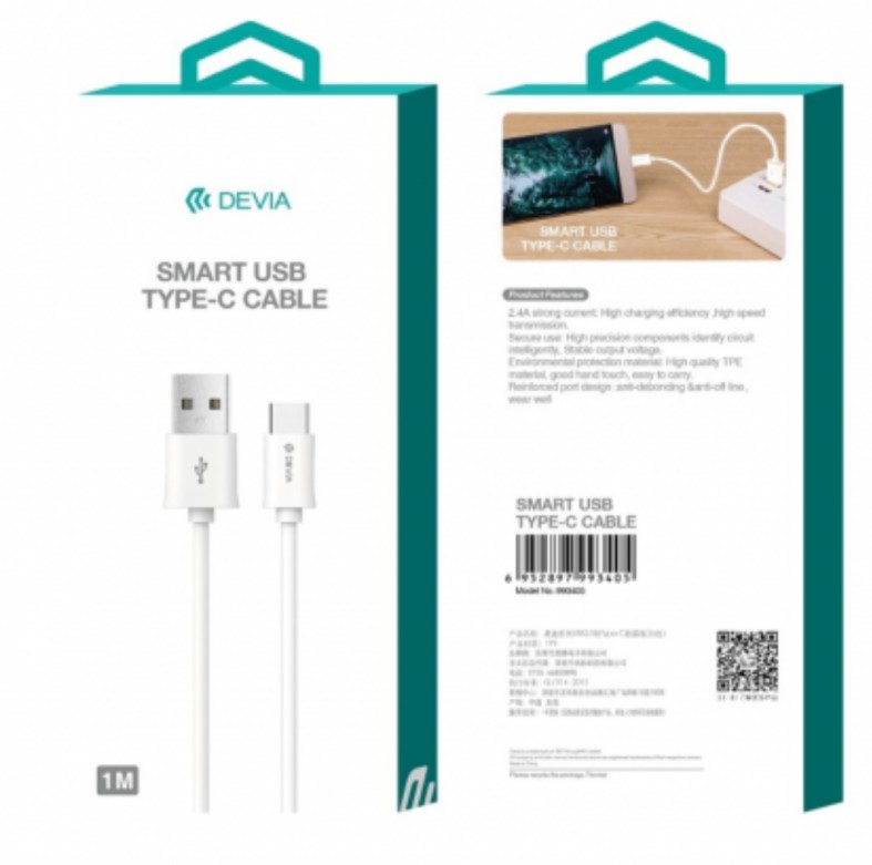 DEVIA Smart Series USB vers Type-C 1m Blanc infinytech Réunion 02