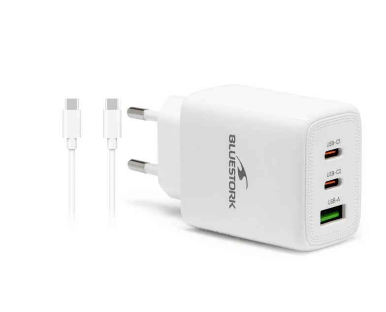 BLUESTORK Chargeur 65W USB-C et USB-A avec câble USB-C Blanc infinytech Réunion 01