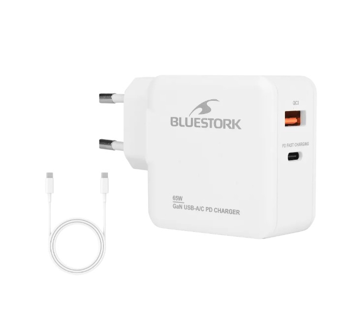 BLUESTORK Chargeur Smart 65W USB-C et USB-A avec câble USB-C Blanc infinytech Réunion 01