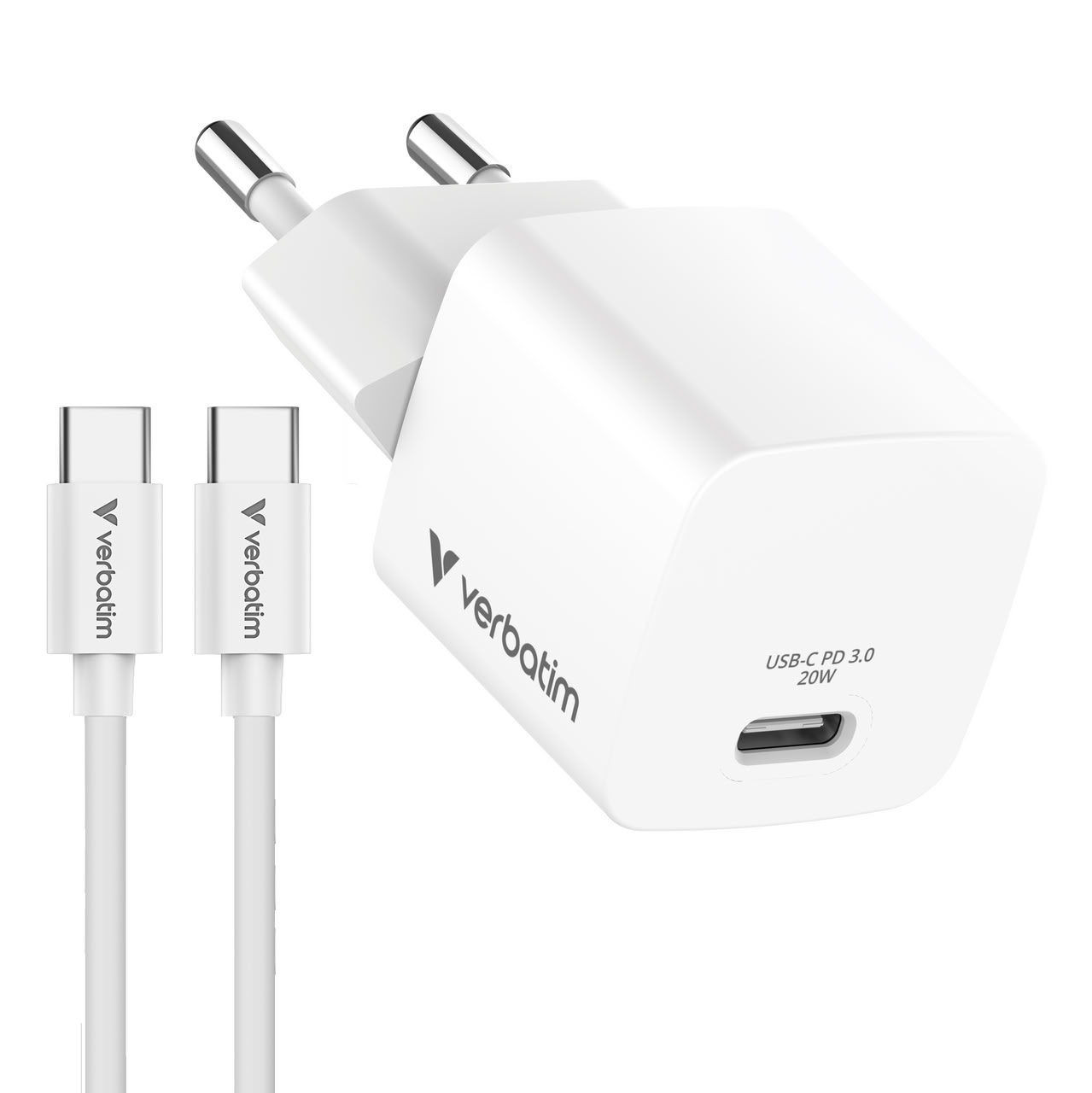 VERBATIM Mini chargeur GaN 20W avec câble Blanc infinytech Réunion 01