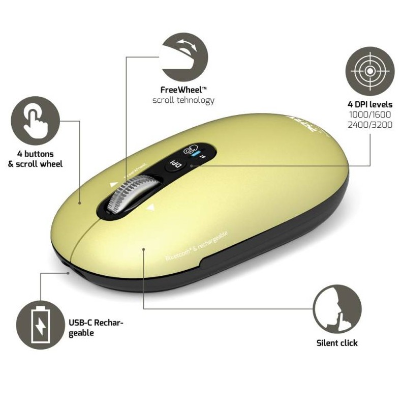 Souris PORT DESIGNS sans fil et Bluetooth rechargeable PURE MAC Jaune infinytech Réunion 04
