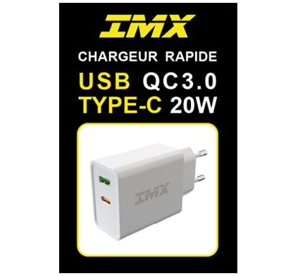 IMX Chargeur USB-A et USB-C 20W QC3.0 Blanc infinytech Réunion 01