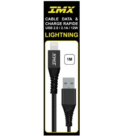 IMX Câble USB vers Lightning 12W 1m Noir infinytech Réunion 01