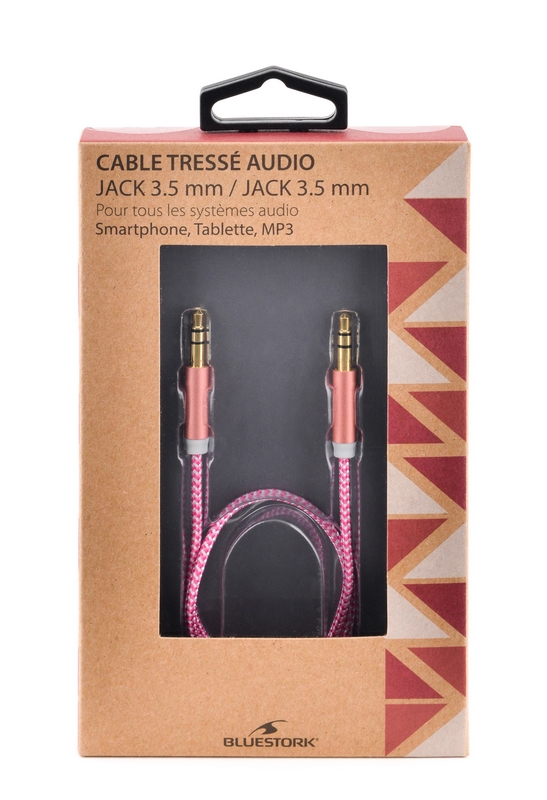 Matériels informatique cable audio tressé BLUESTORK jack vers jack 3,5 mm Rose infinytech Réunion 2
