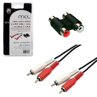 Câble audio MCL 2 RCA Mâle Mâle 1.5m avec coupleur RCA
