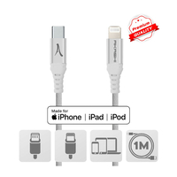 Câble tressé AKASHI USB-C vers MFI Lightning 1m Blanc