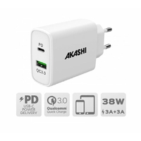 Chargeur secteur AKASHI 38W USB-A QC3.0 et USB-C Blanc