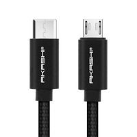 Câble AKASHI USB-C Mâle vers Micro USB Mâle 2.1A 1m Noir