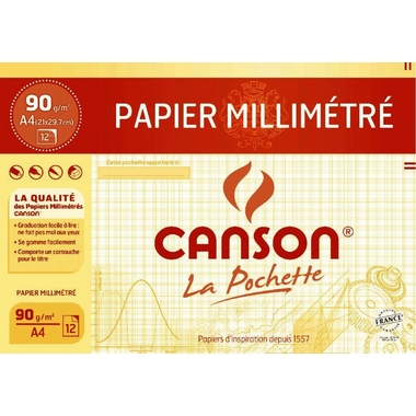 Fournitures bureautique pochette 12 feuilles papier millimètré CANSON A4 90 grammes infinytech Réunion 1