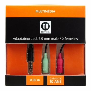 Matériels informatique adaptateur D2 DIFFUSION 1 Jack mâle 3.5mm vers 2 Jack femelle 3.5mm infinytech Réunion 1