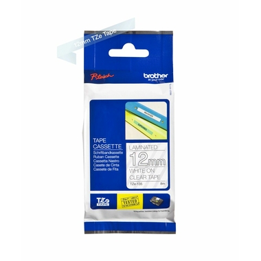 Consommables informatique cassette à ruban pour étiqueteuse BROTHER TZe-135 Blanc sur Transparent 12 mm infinytech Réunion 01